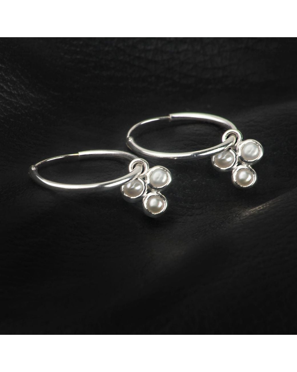 The Jewellery Store London Metallic Hoop Earrings With Pearls Trilogy Charms