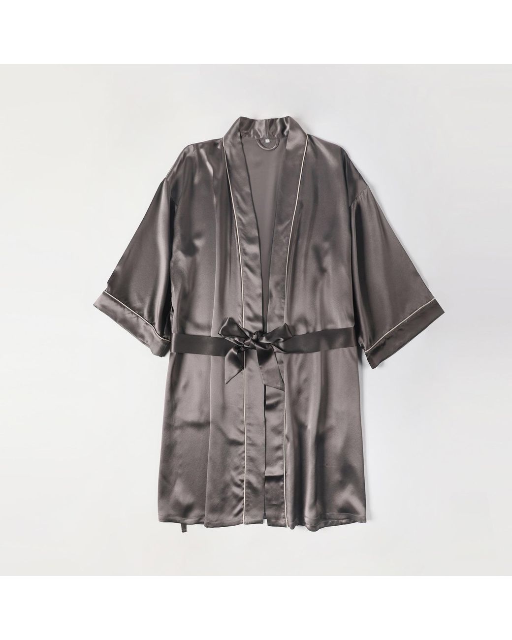 Soft Strokes Silk Gray Pure Silk Kimono Robe And Slip Dress Gift Set