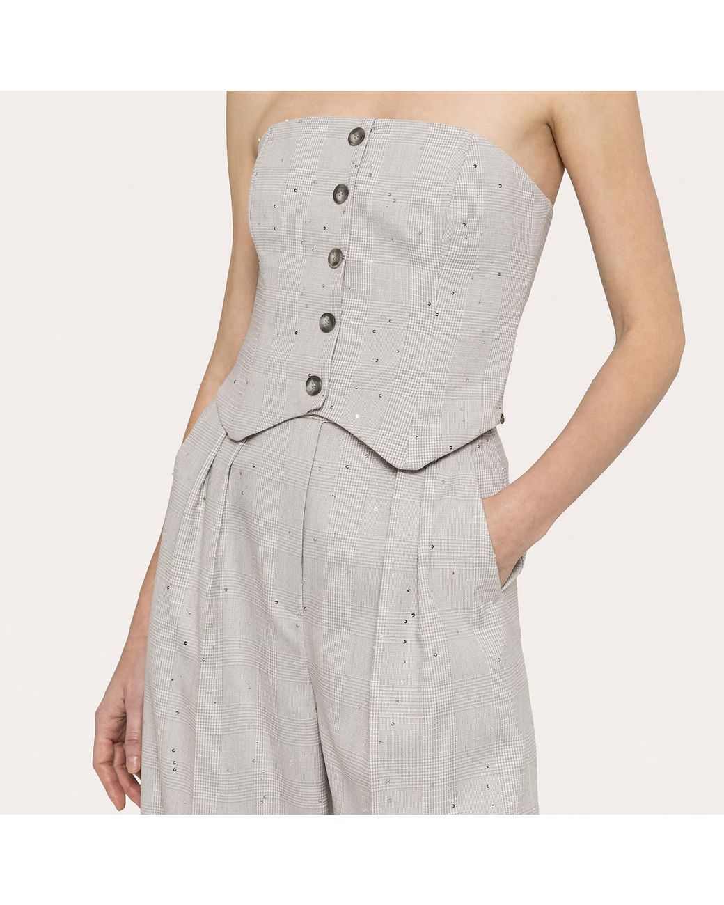Nissa Blue Sequin-Detail Corset Top