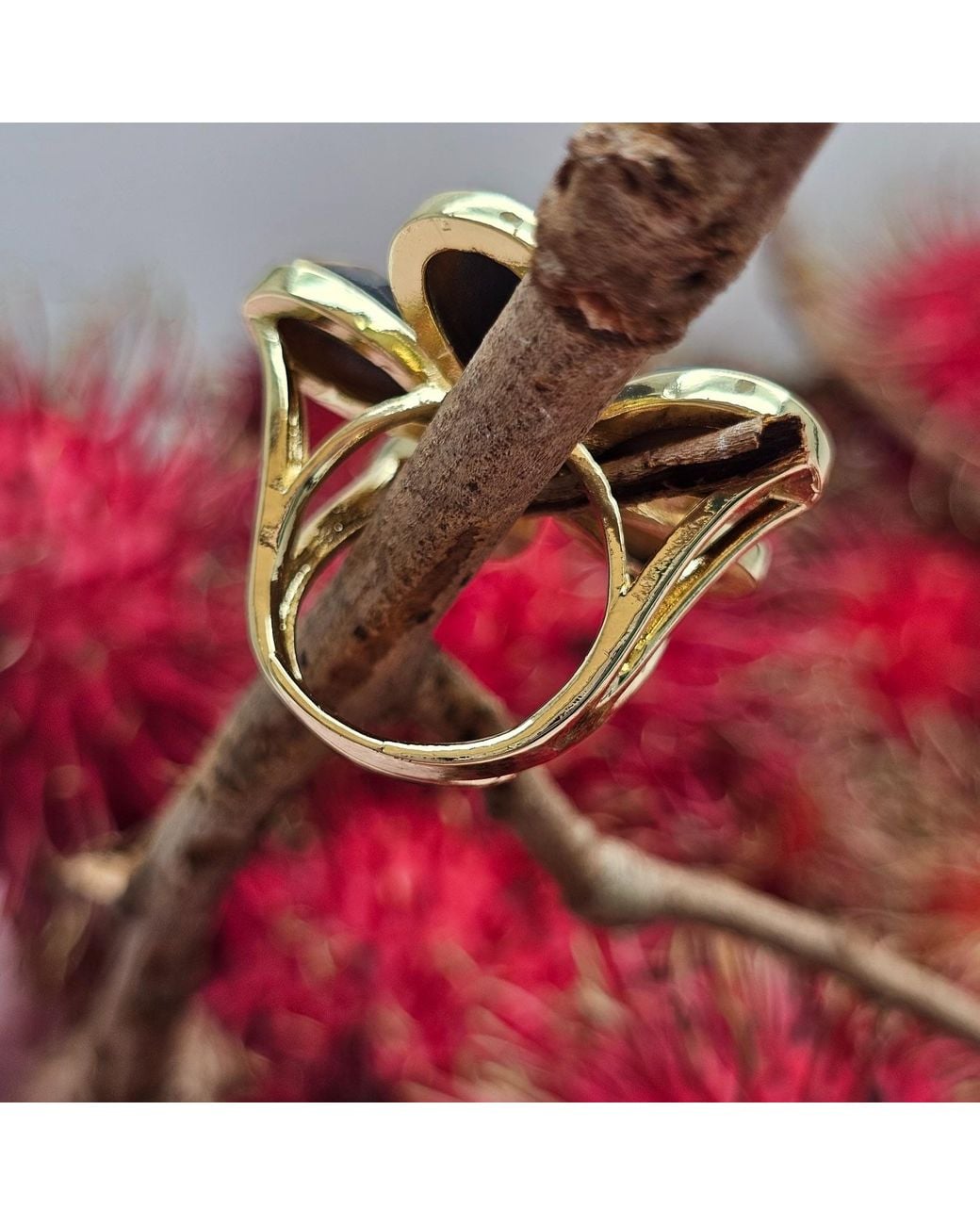Farra Brown Flower Shaped Tiger-Eye Stone Cocktail Ring