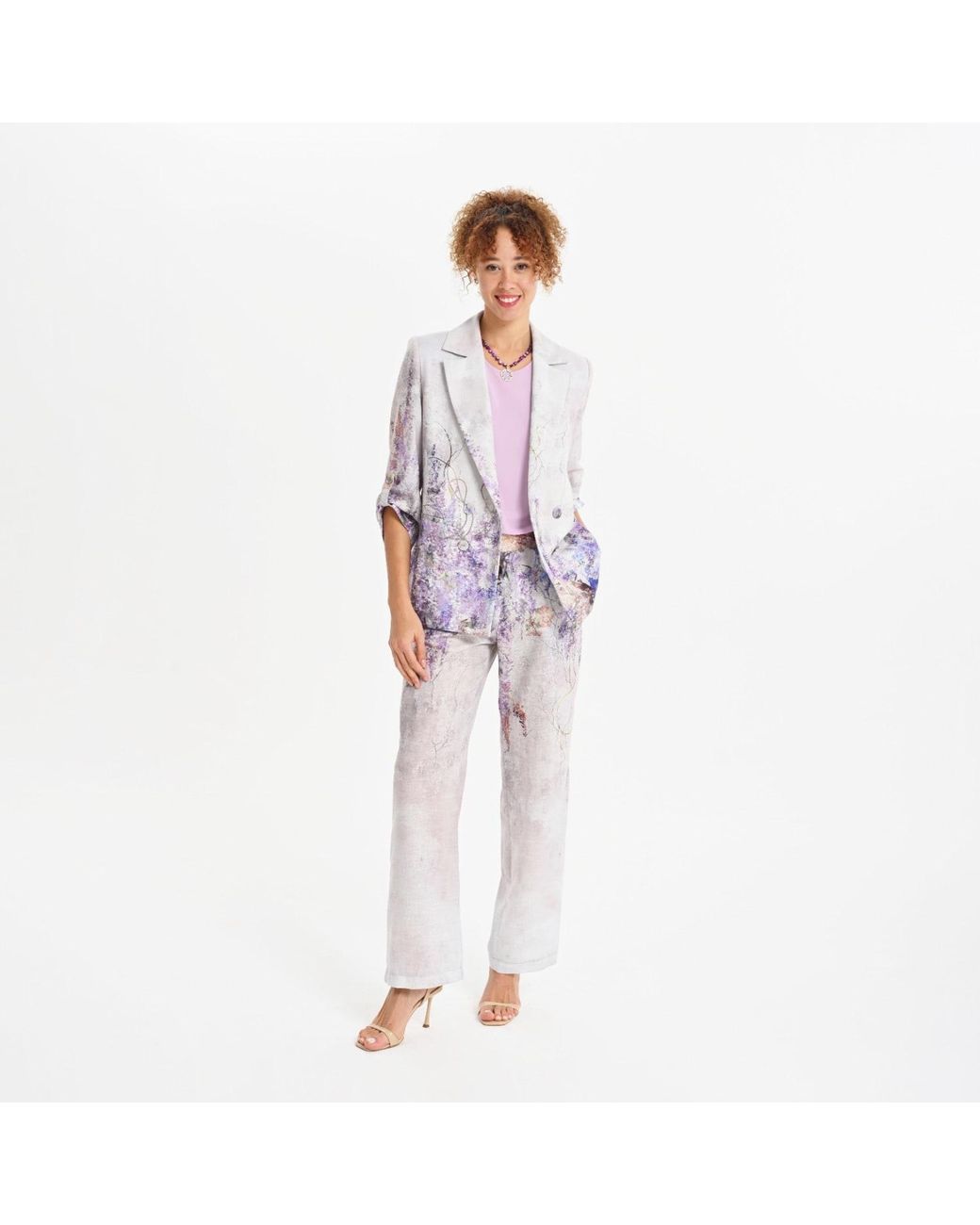 Lalipop Design Blue Abstract Floral Print Tailored Blazer Jacket