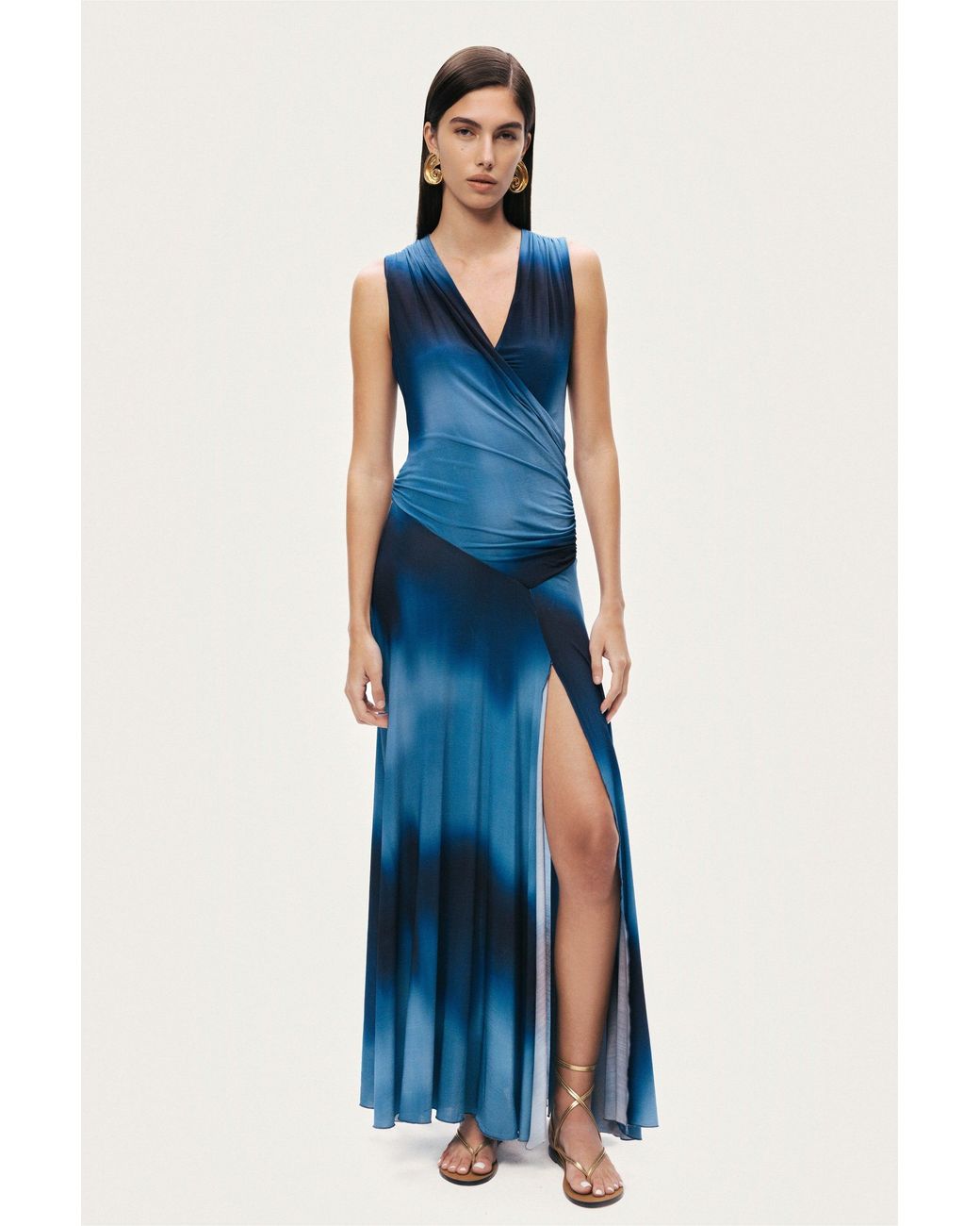 Nocturne Blue Draped Asymmetric Maxi Dress