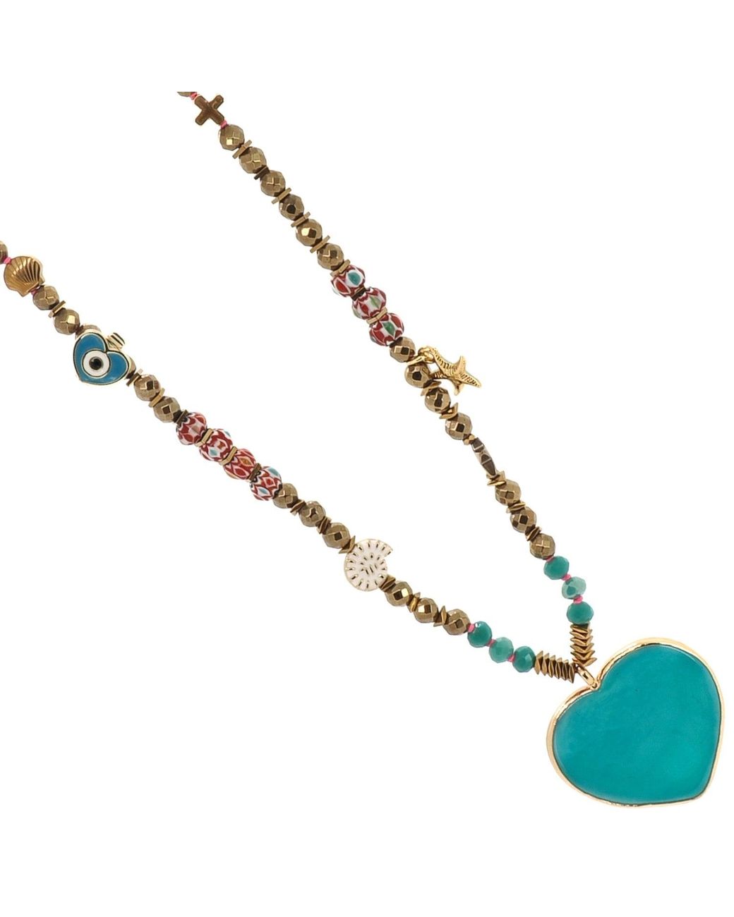 Ebru Jewelry Blue Salt & Sun Heart Beaded Summer Necklace