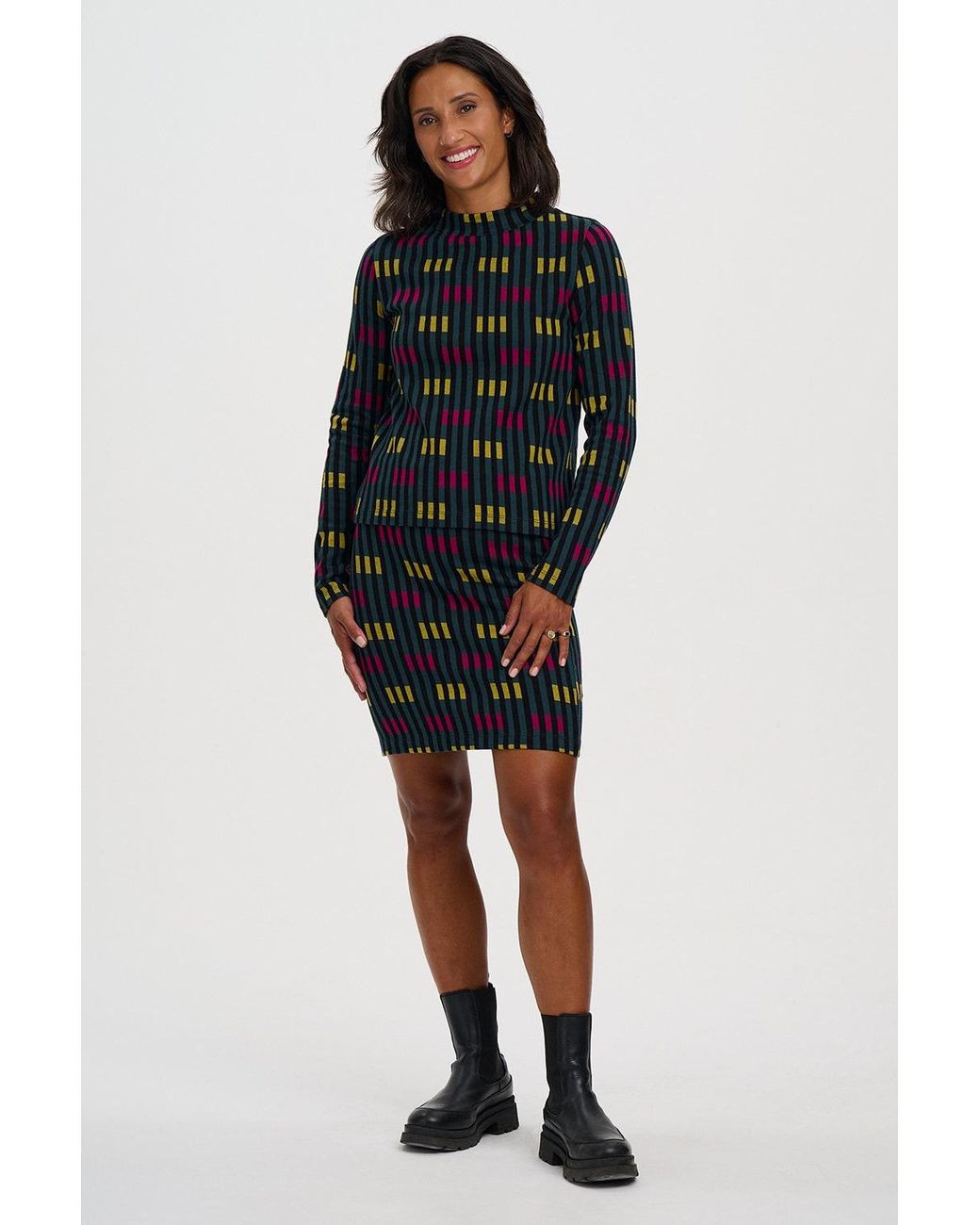 Sugarhill Black Isabel Jersey Jacquard Top Petrol Lights