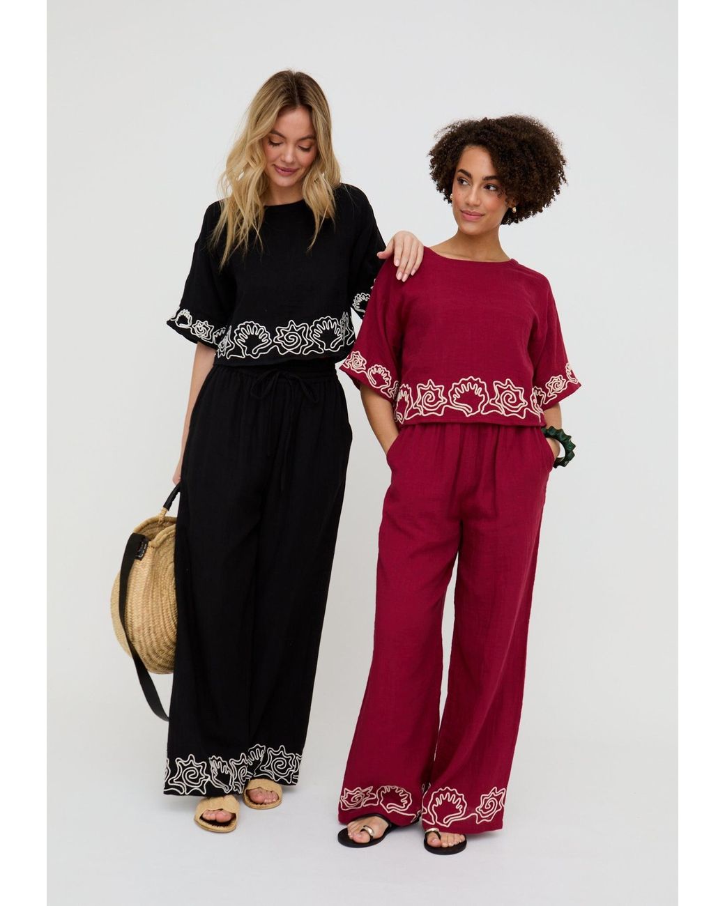 Raffya Milly Wide Leg Embroidered Trouser