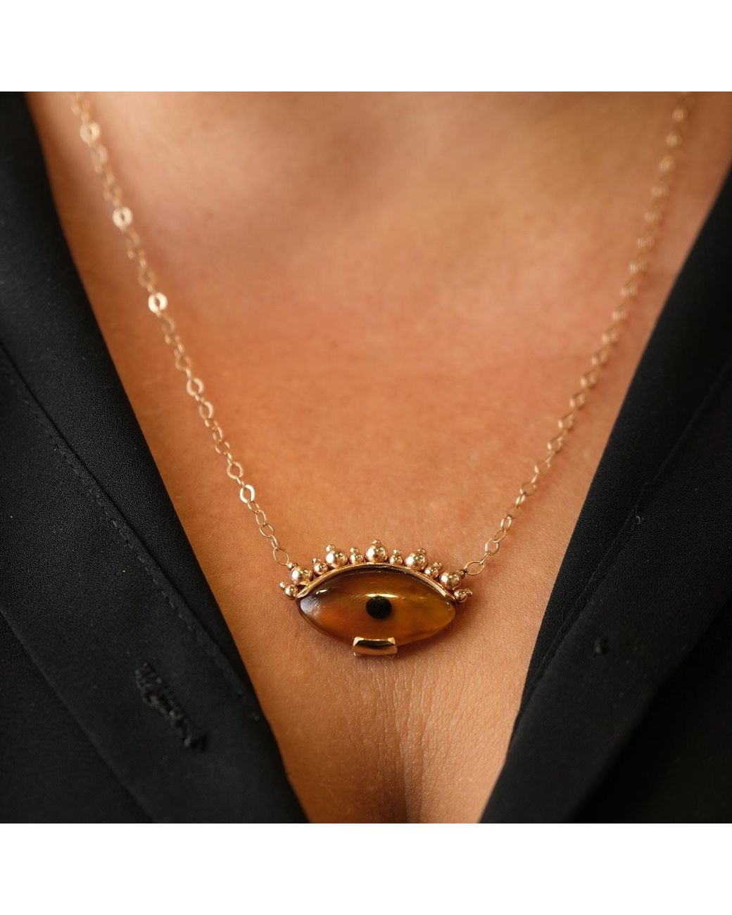 Ecce | Artisan Diamonds Metallic 14K Solid Eye See You With Ball Eyelash Necklace