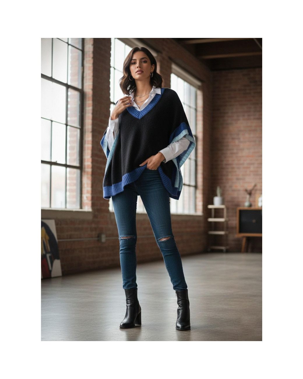 Saachi Blue Colorblock Knit Sweater Vest