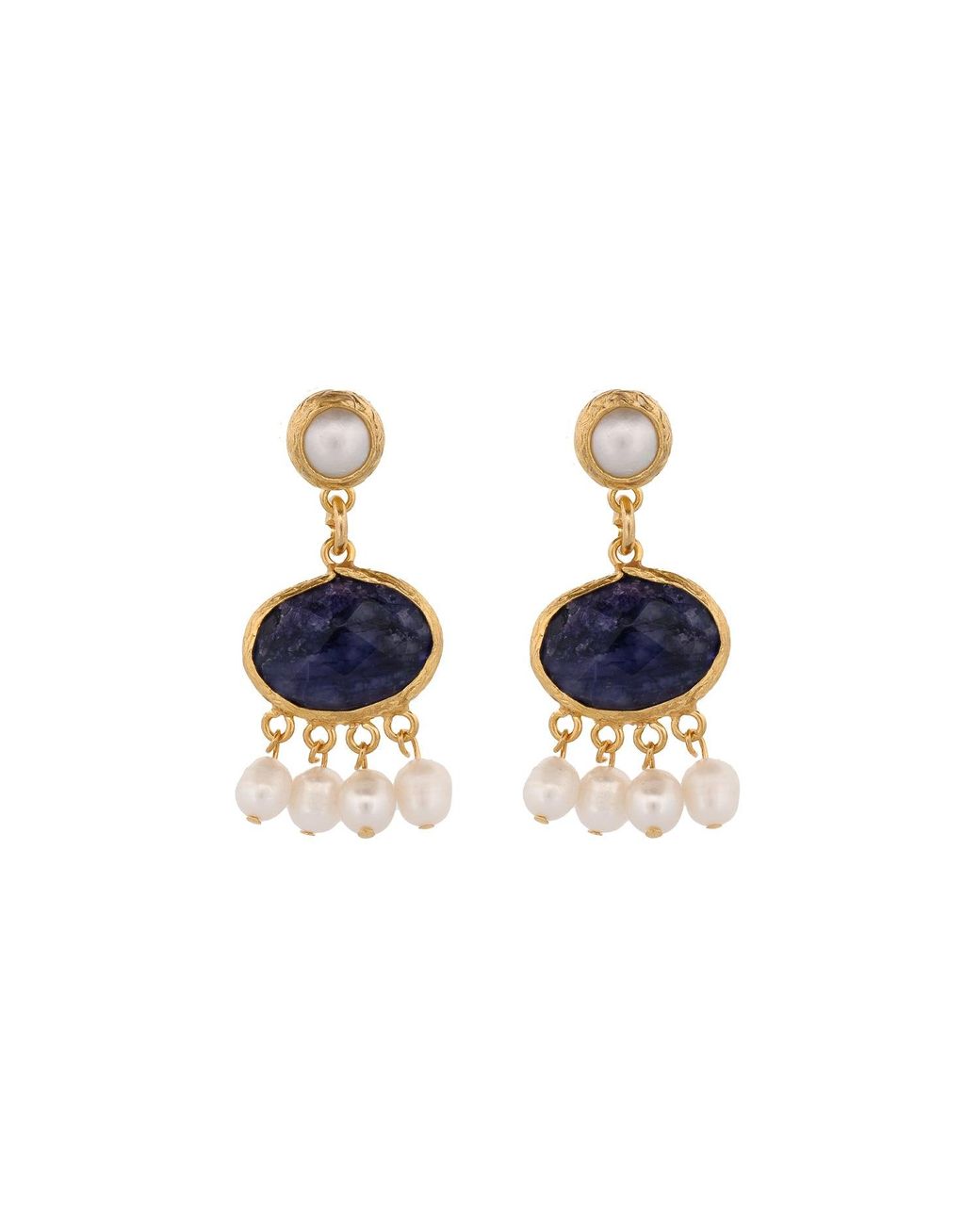 Ebru Jewelry Blue Cleopatra Pearl & Sapphire Stone Tassel Earrings