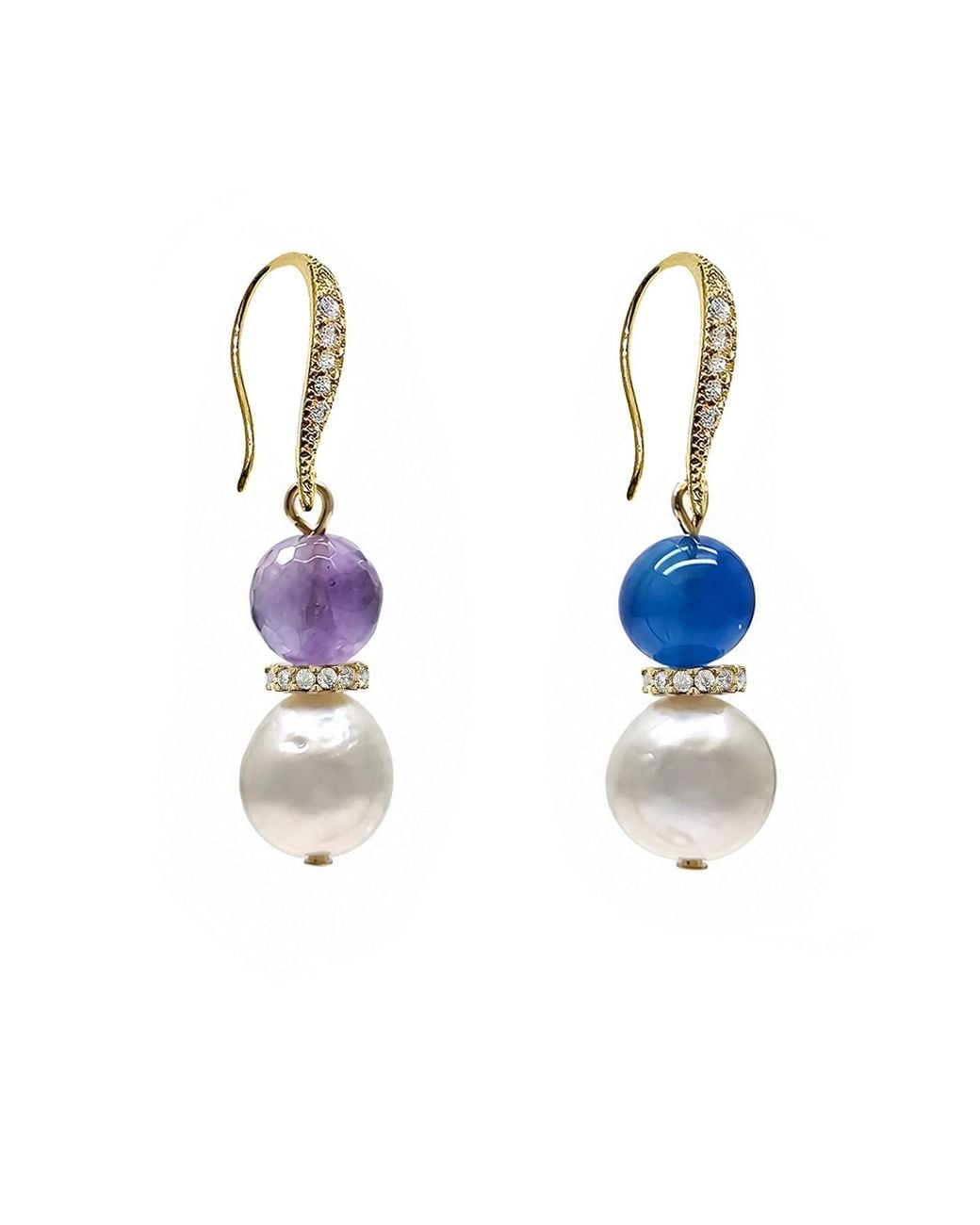 Farra Blue Amethyst And Agate With Freshwater Pearl Dangle Earrings