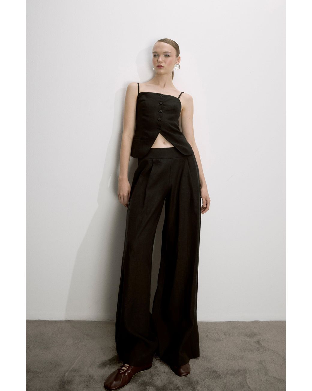 NAZLI CEREN Black Marona Linen Top