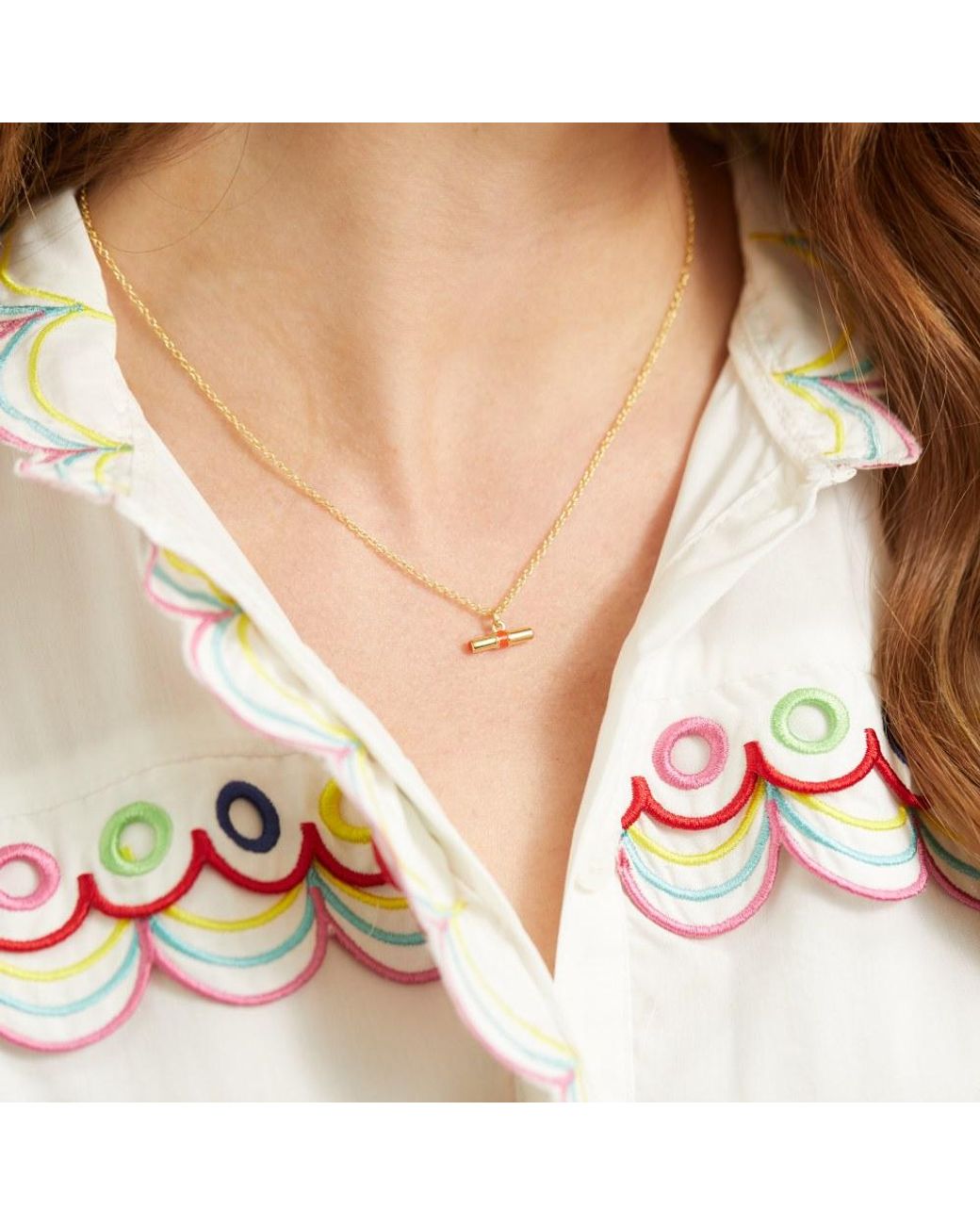 Auree Jewellery Metallic Havana & Tomato Enamel T-Bar Necklace