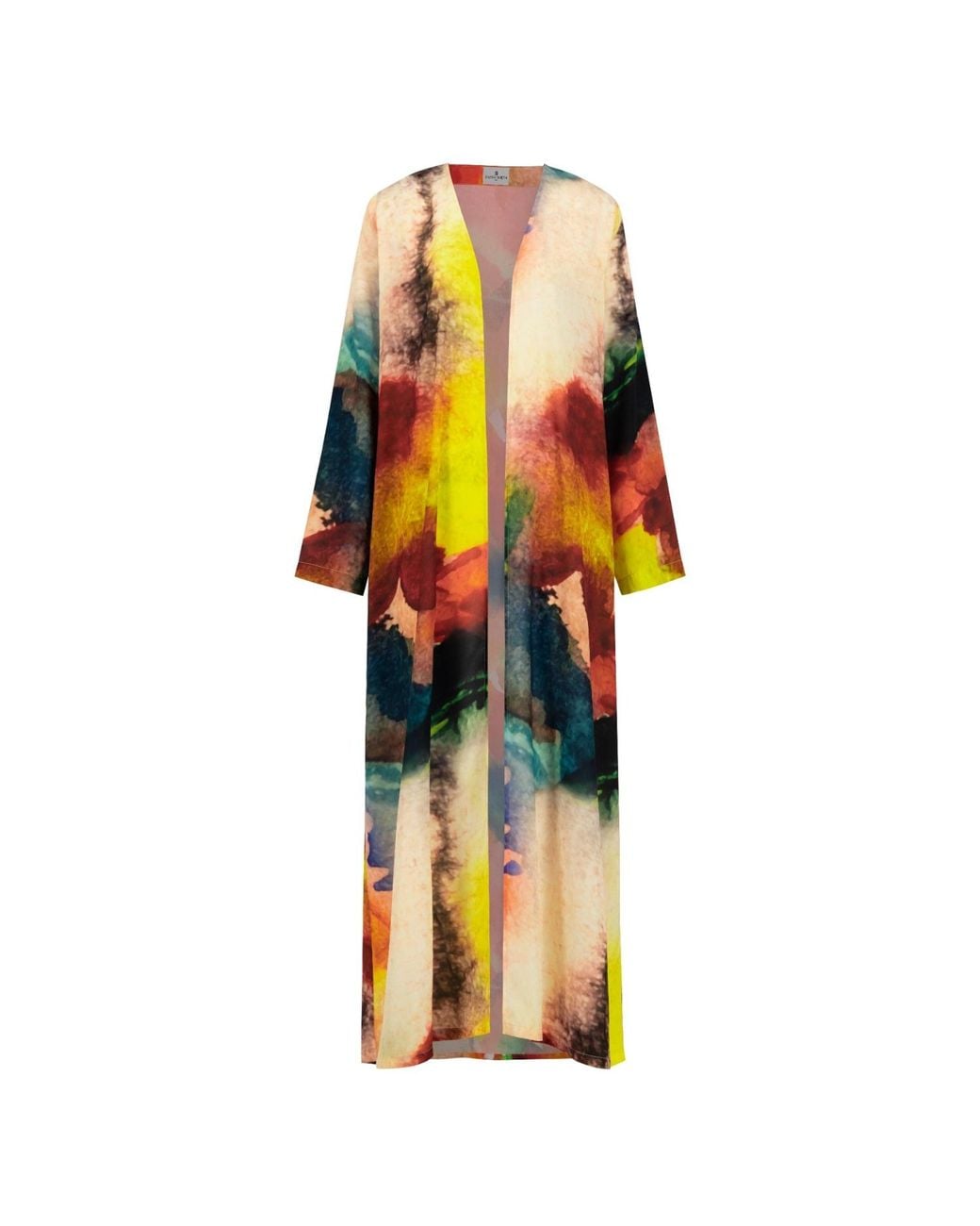 DHARA SHETH DUBAI Yellow Enigma Abstract Multicolour Printed Long Kimono