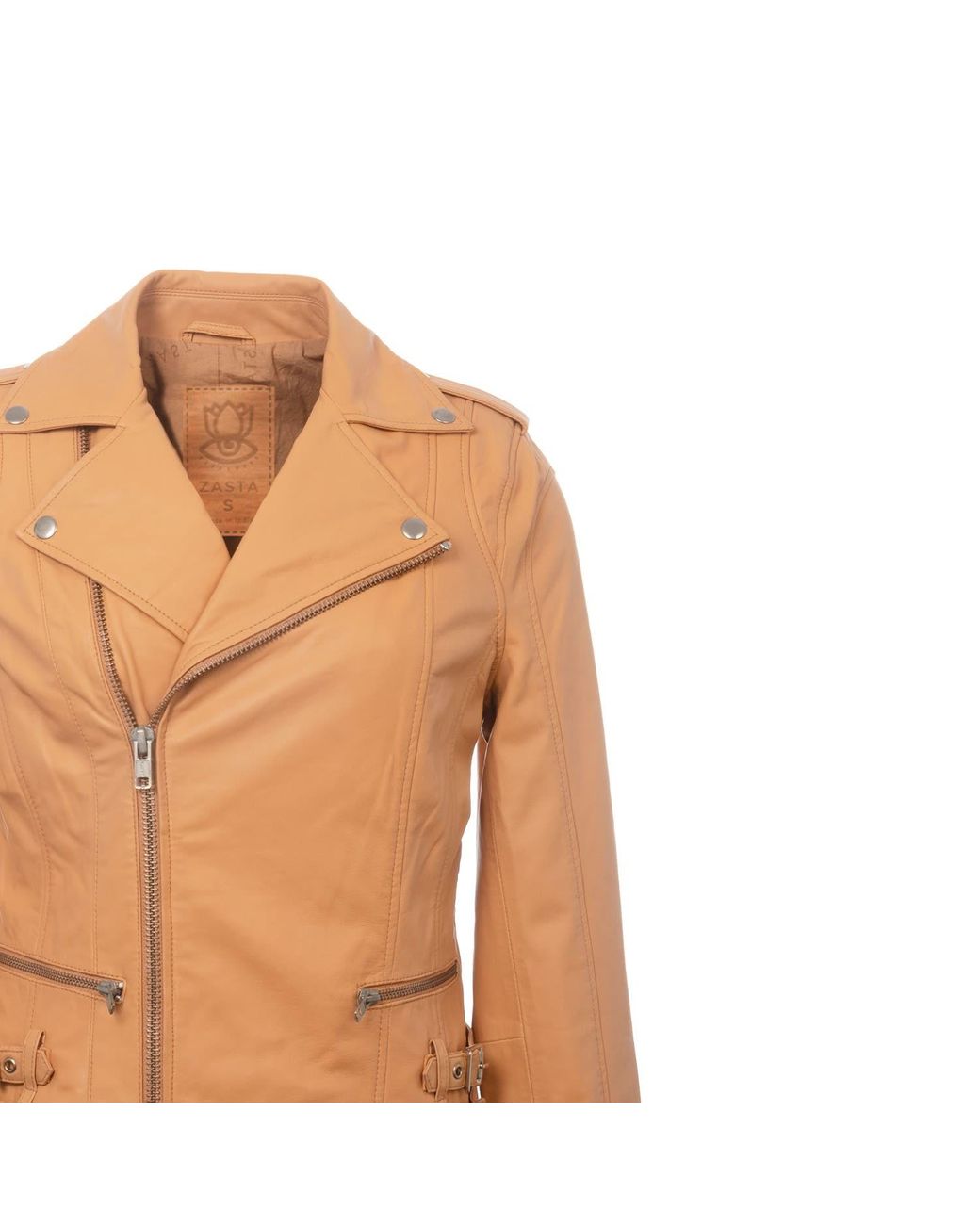 Zasta Studio Brown Brandy Alexander Peach Leather Biker Jacket