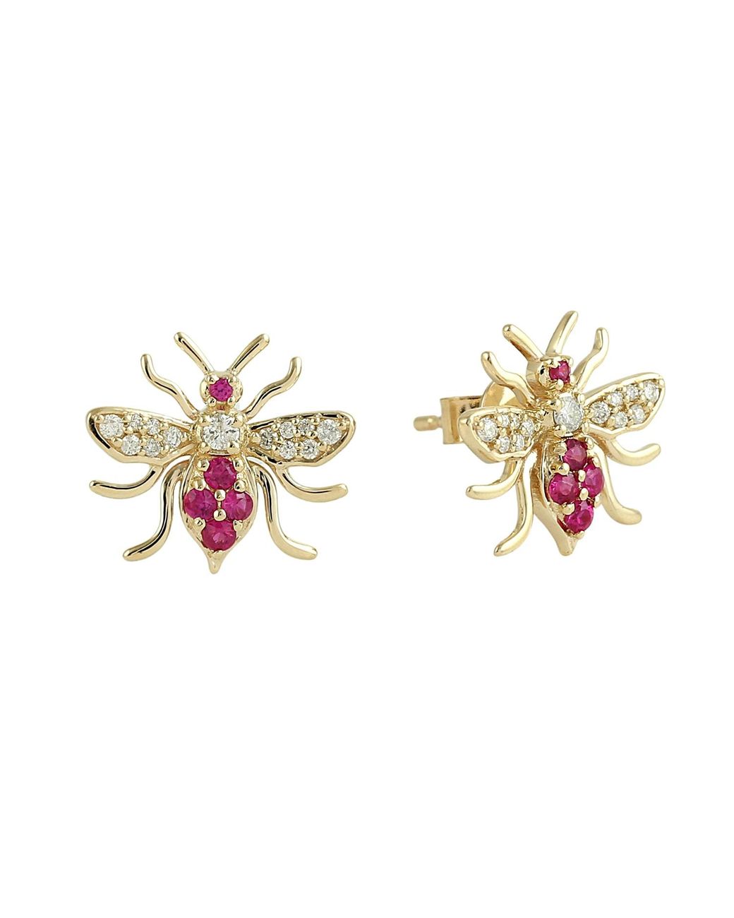 Artisan Metallic Natural Ruby & Diamond Bumble Bee Stud Earrings