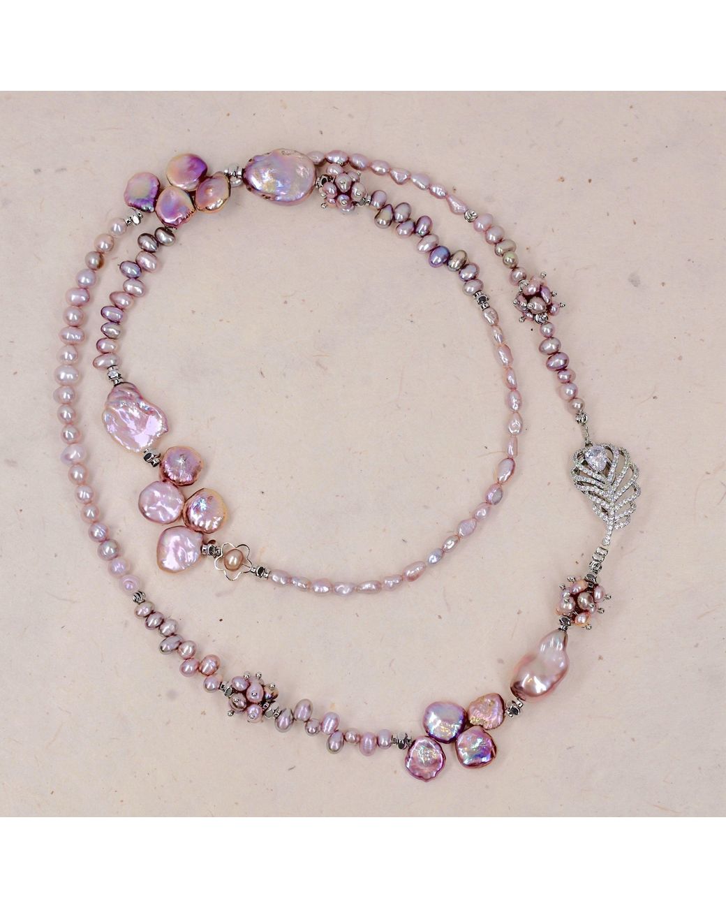 Ninemoo Pink Opulent Rose Petal Pearl Cascade Necklace