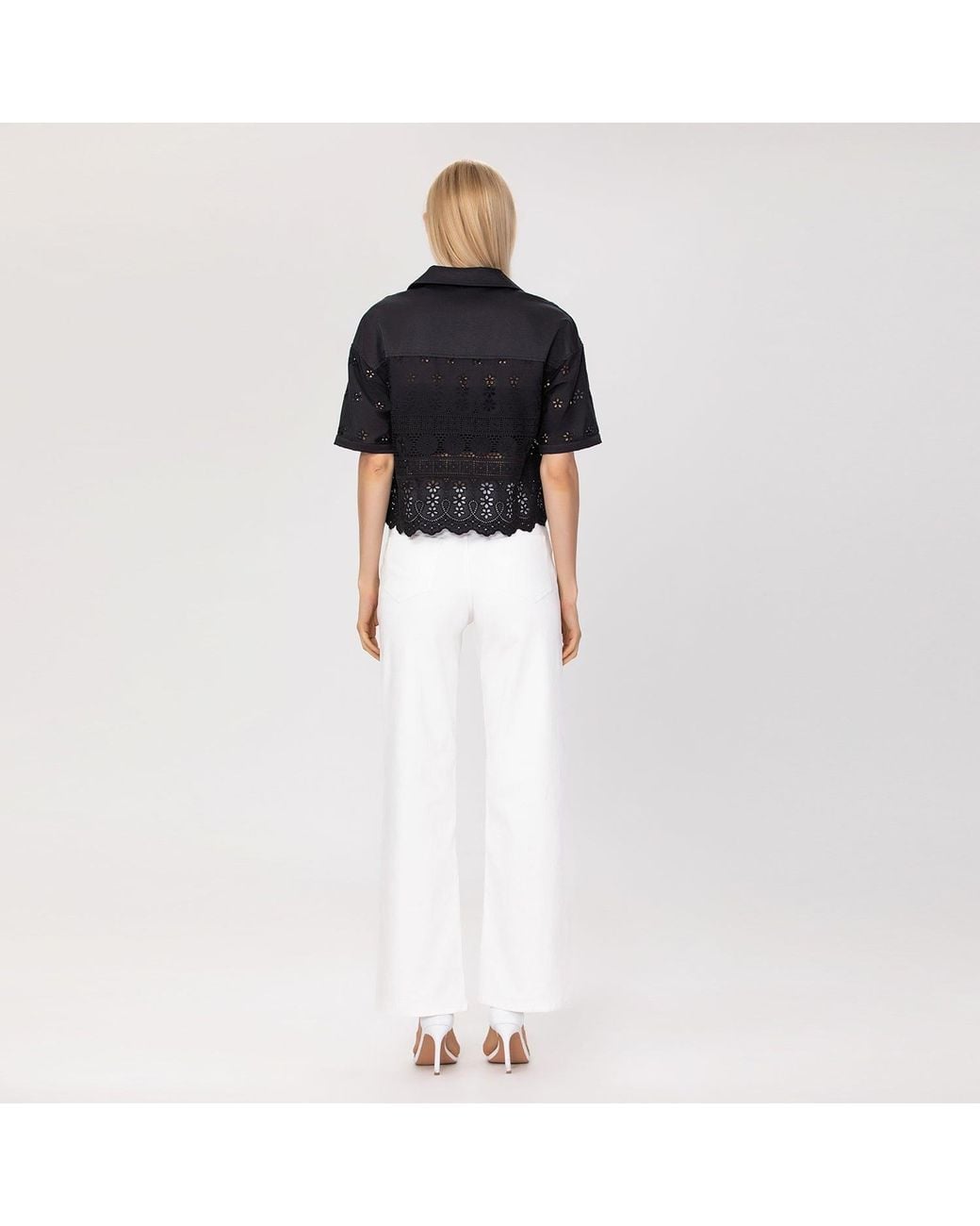 Smart and Joy Black Embroidered Crop Shirt
