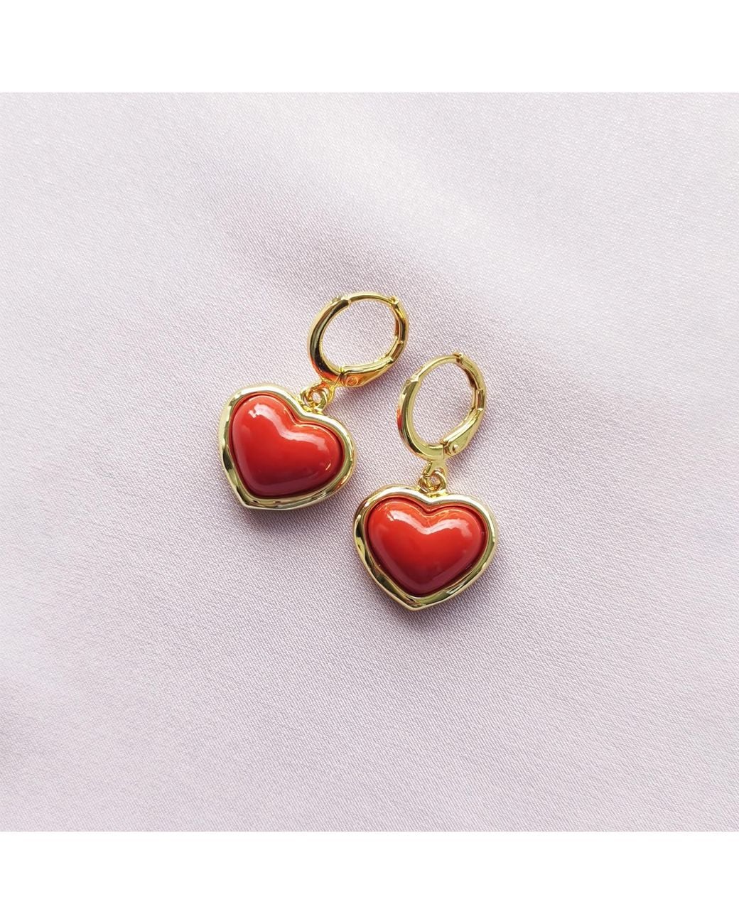 POPORCELAIN Red Porcelain Heart Drop Earrings