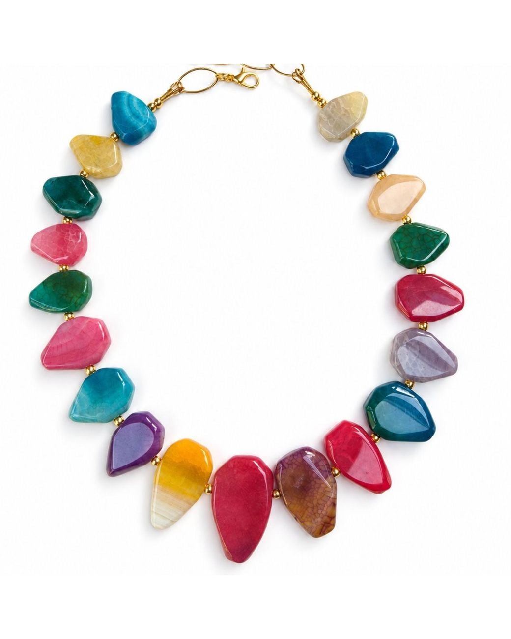 Way to Chic Red Multicolour Agate Statement Necklace With-Plated Accents