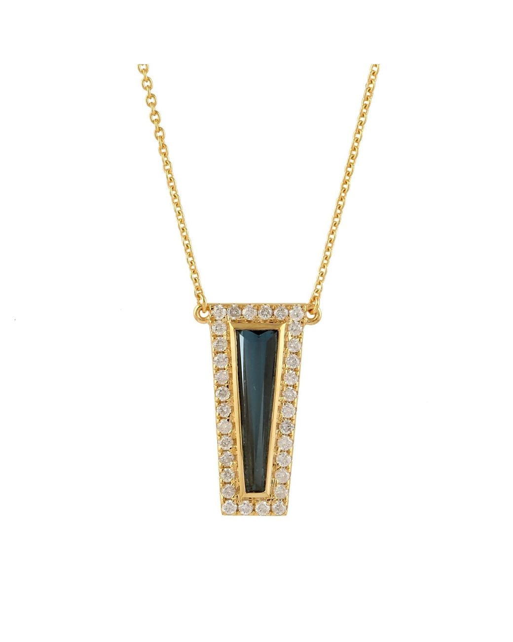 Artisan White 18k Yellow Gold With Pave Diamond & Baguette Topaz Bezel Set Necklace Handmade