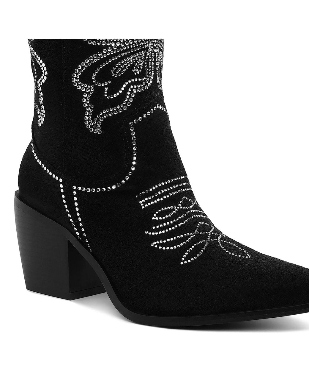 Rag & Co Black Latafa Rhinestones Embellished Cowboy Boots