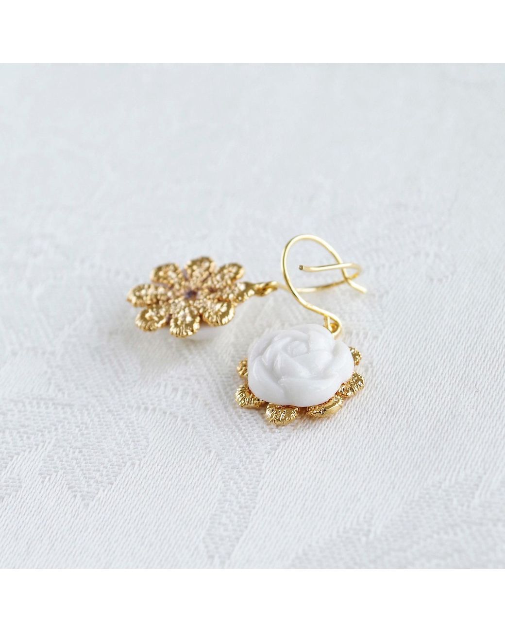 POPORCELAIN Metallic Everyday Porcelain Camellia Flower Charm Earrings