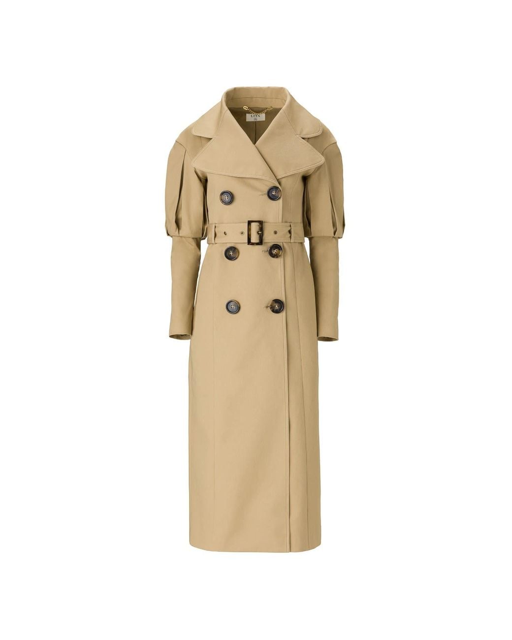 Lita Couture Natural Statement Pleated Shoulders Trench Coat