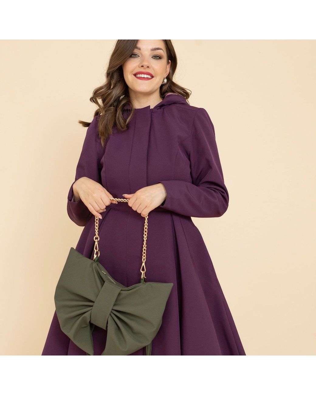 RainSisters Green Khaki Bow Clutch Purse