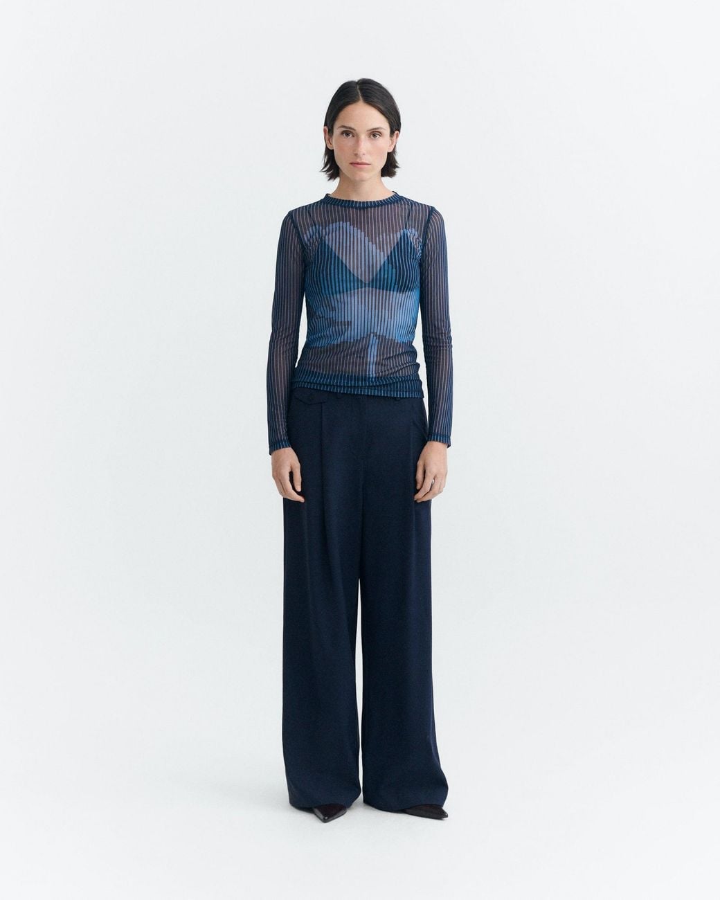 Thinking Mu Blue Tere's Sheer Lotus Top