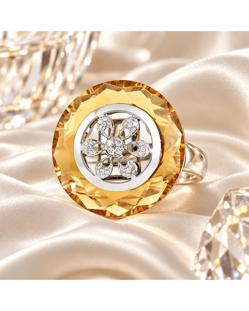 Artisan Metallic 18K Quartz & Diamond Statement Ring