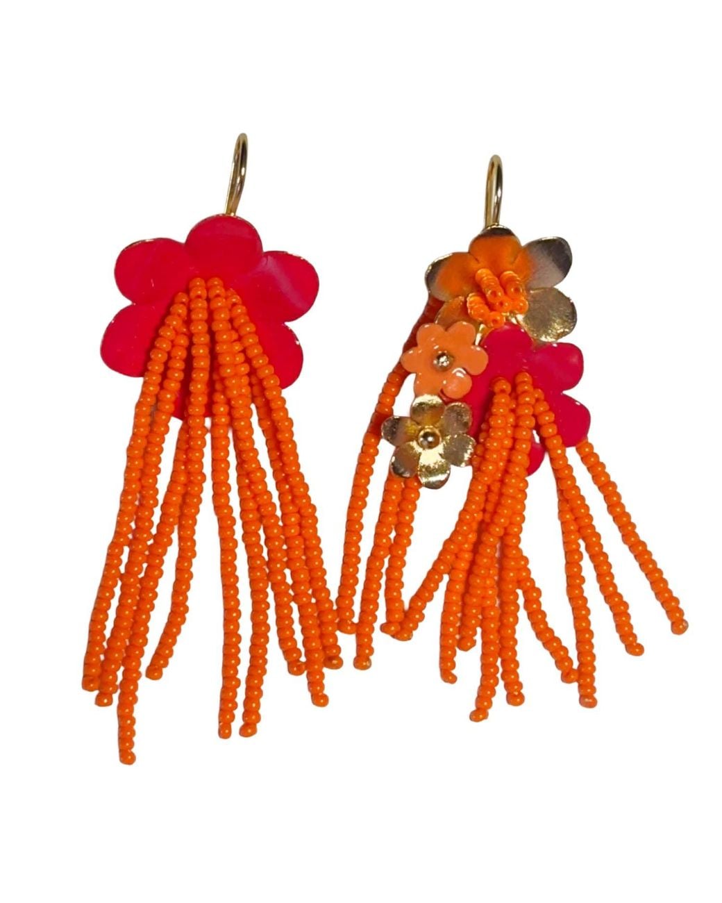 Iliana Arrazola Orange Flowers Dangle Earrings, And, Glass Beads, Beaded Jewelry