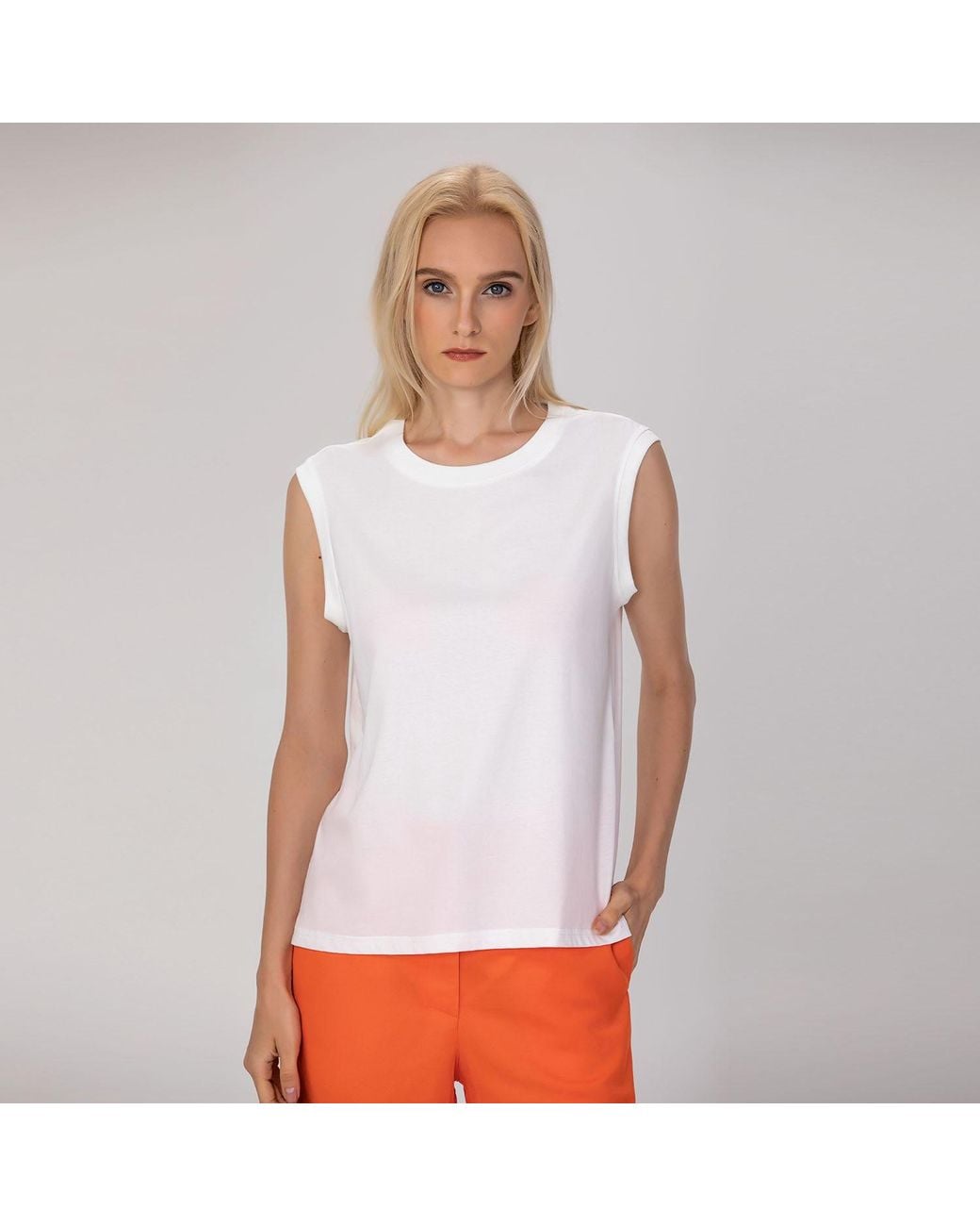 Smart and Joy Blue Sleeveless Cotton Blend Tank Top