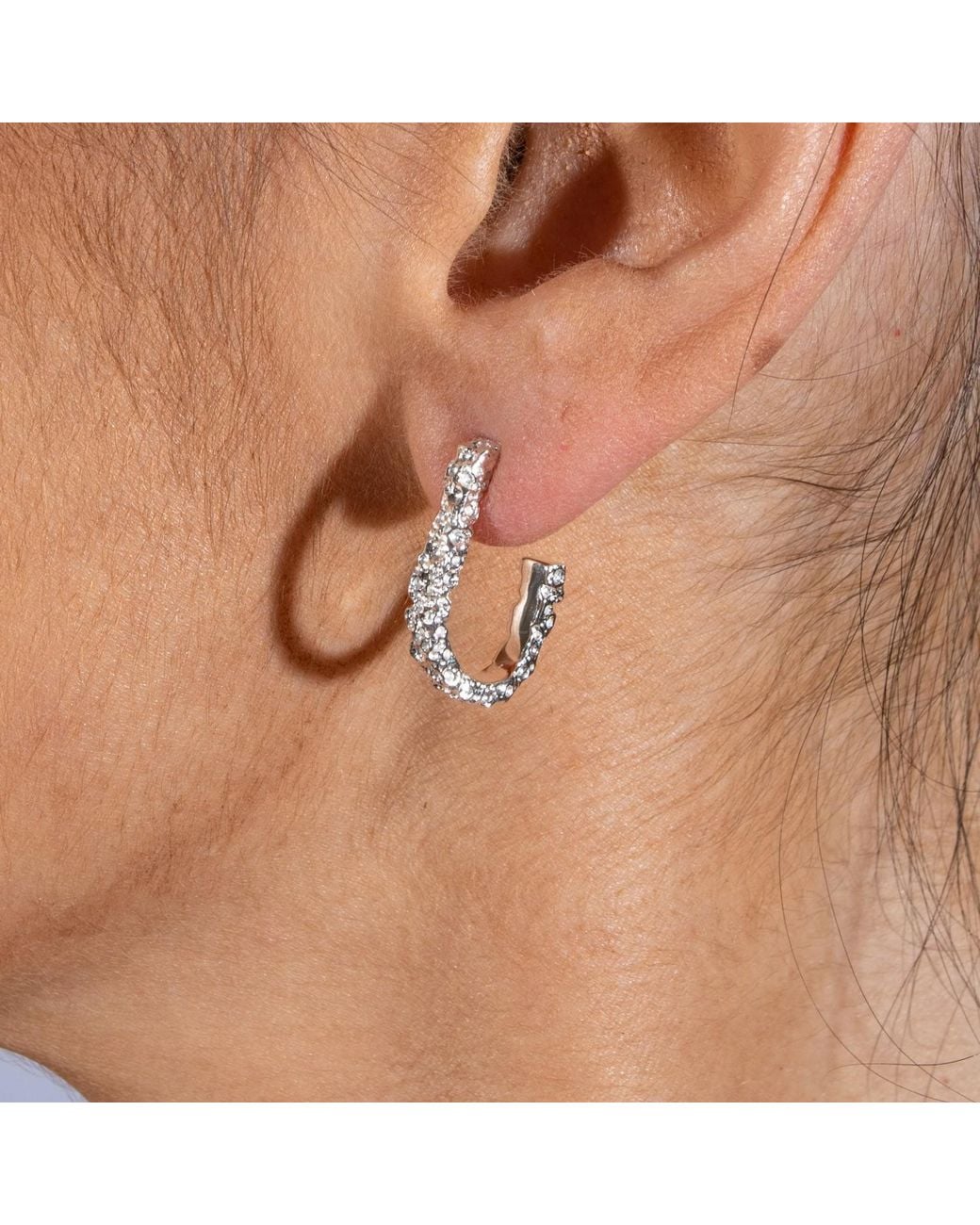 Lucy Quartermaine Metallic Solid Sterling Half Hula Hoop Earrings