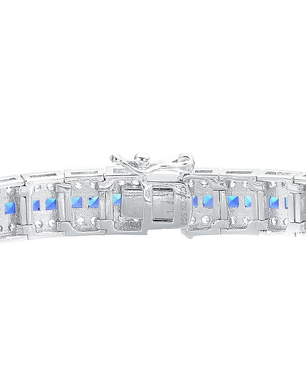 Genevive Jewelry Blue Sterling Plated With Sapphire Cubic Zirconia Link Bracelet