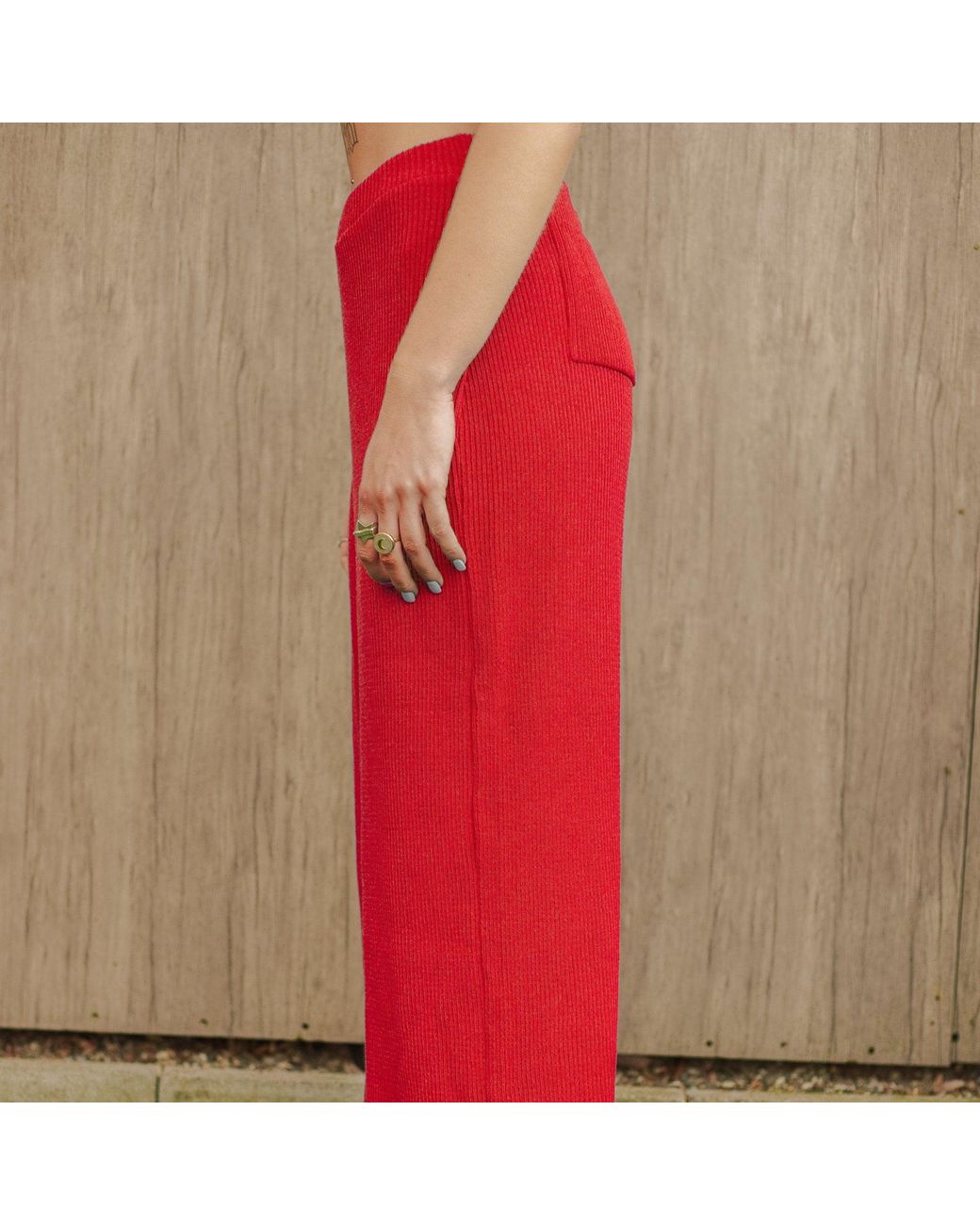 Cara & The Sky Red Martha Wide Leg Knitted Trousers Co-Ord