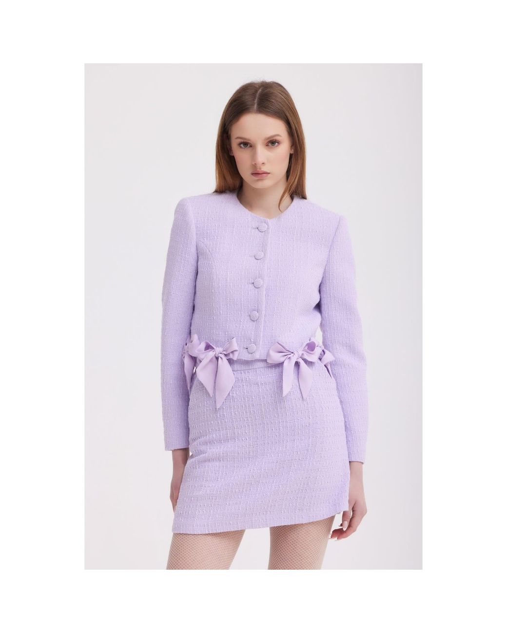 Georgette Purple Bow Detail Tweed Suit