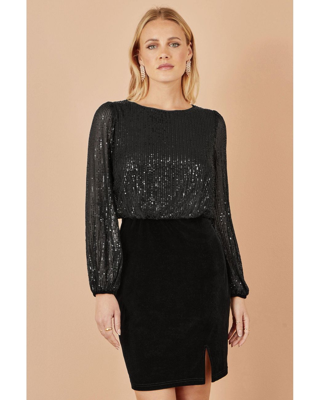 Yumi' Black Sequin And Velvet Mini Dress