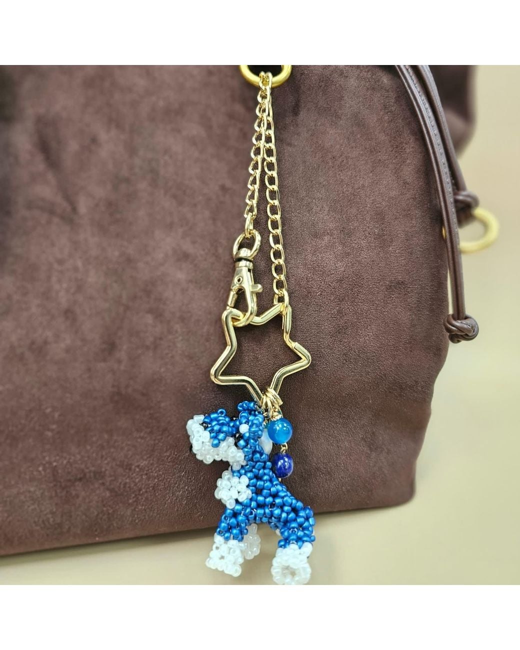 Farra Blue Handcrafted Dog Charm, Lapis & Agate Tassel Bag Charm