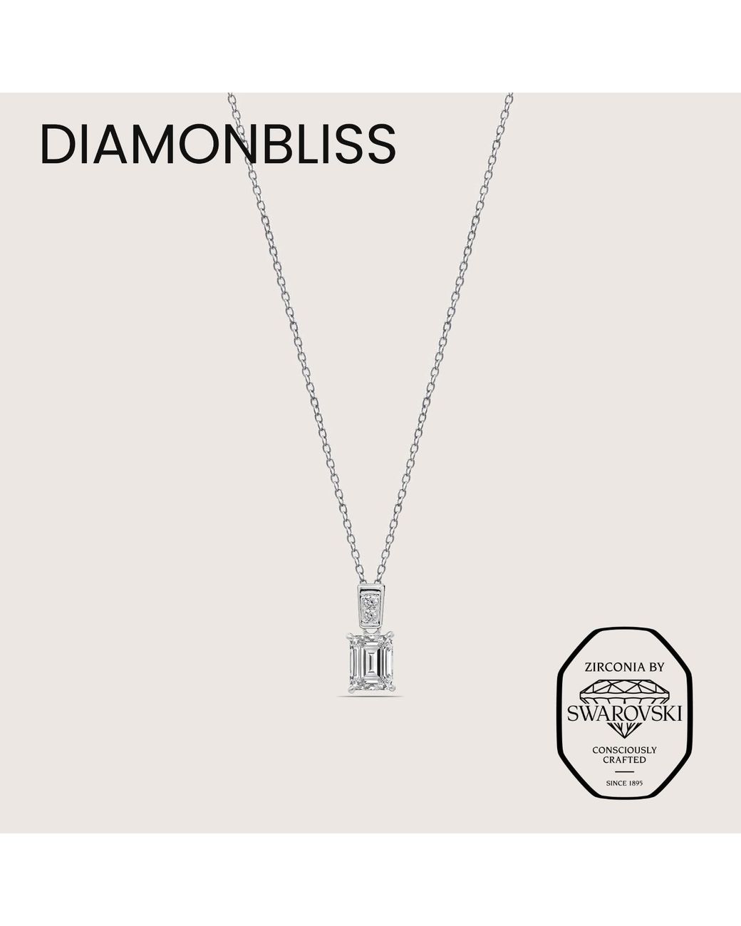 Diamonbliss Metallic Embellished With Swarovski Plated Emerald Cut Solitaire Drop Pendant Necklace, One And Half Carats