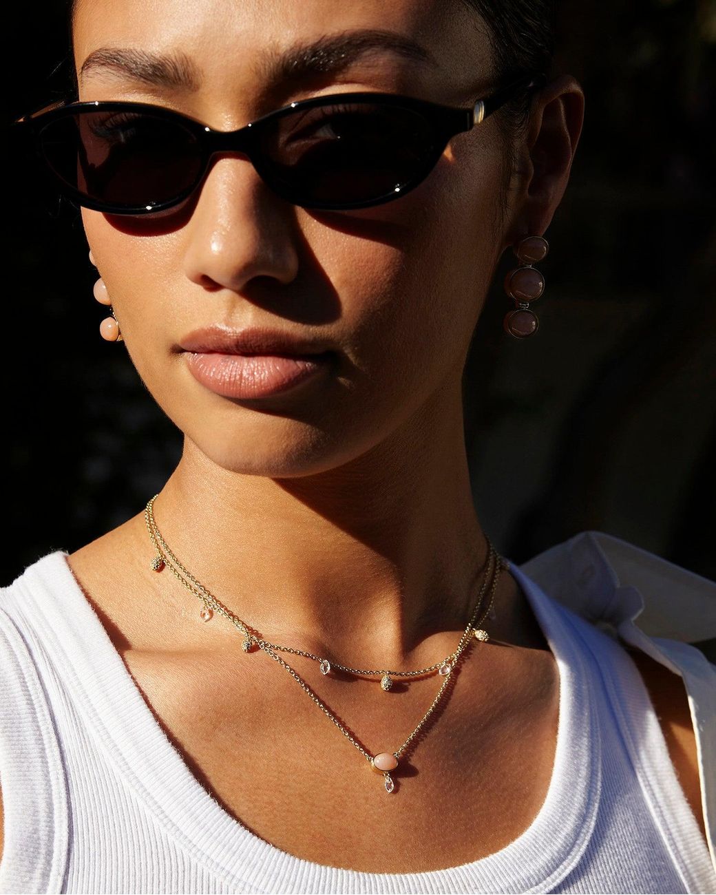Stone Fruit Metallic Pit Necklace