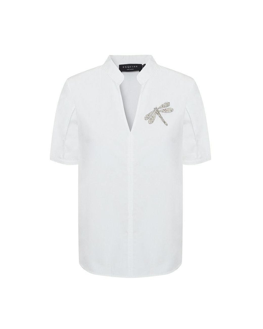 Exquise White Regular Short Sleeved Blouse