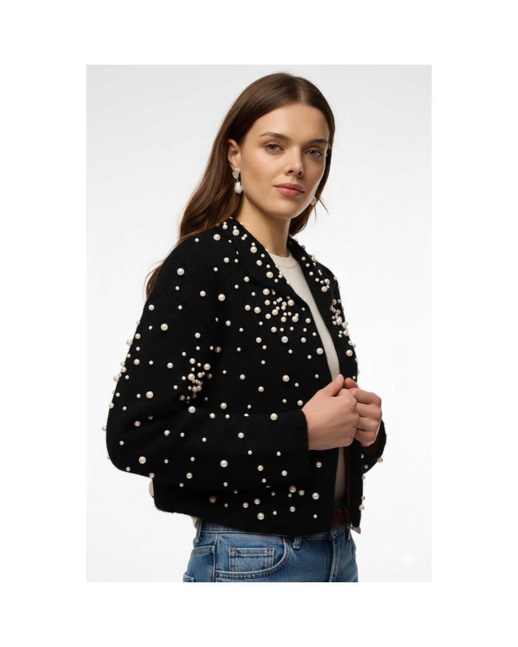 Saachi Black Pearl Collared Open Cardigan