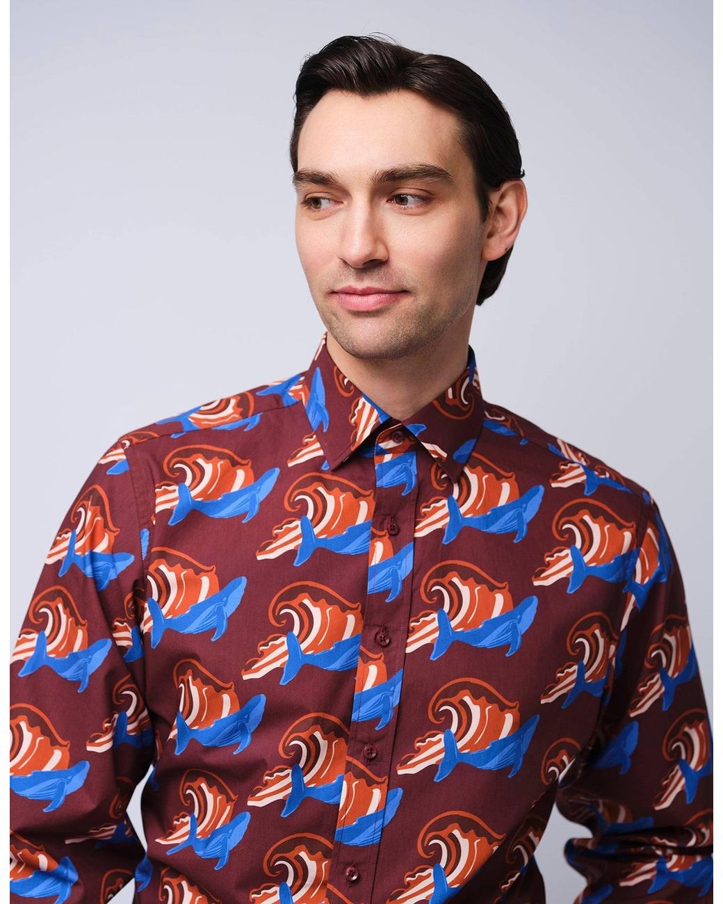 Gresham Blake White Burgundy & Whale Shirt for men