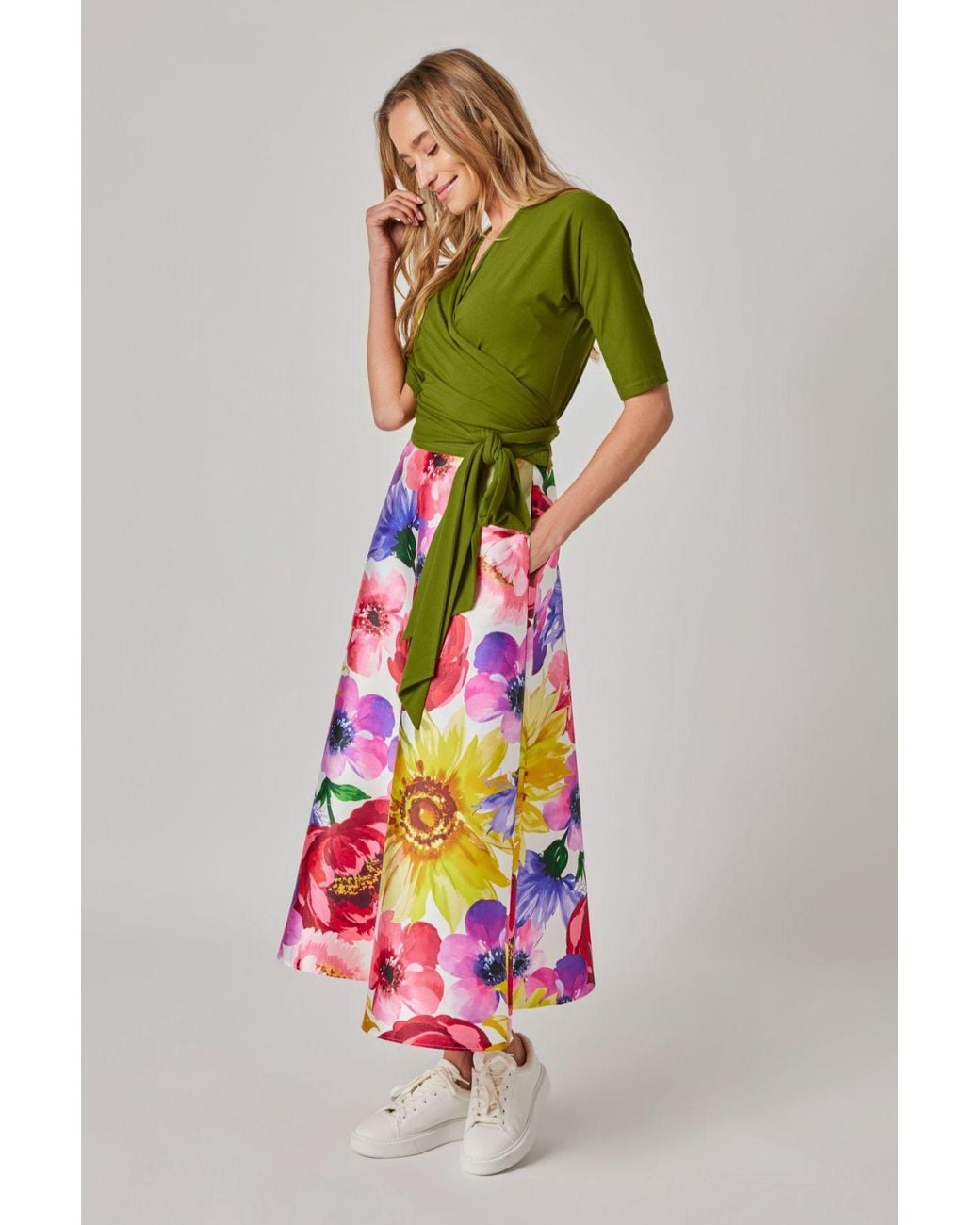 Marianna Déri Pink Summer Flowers Midi Skirt