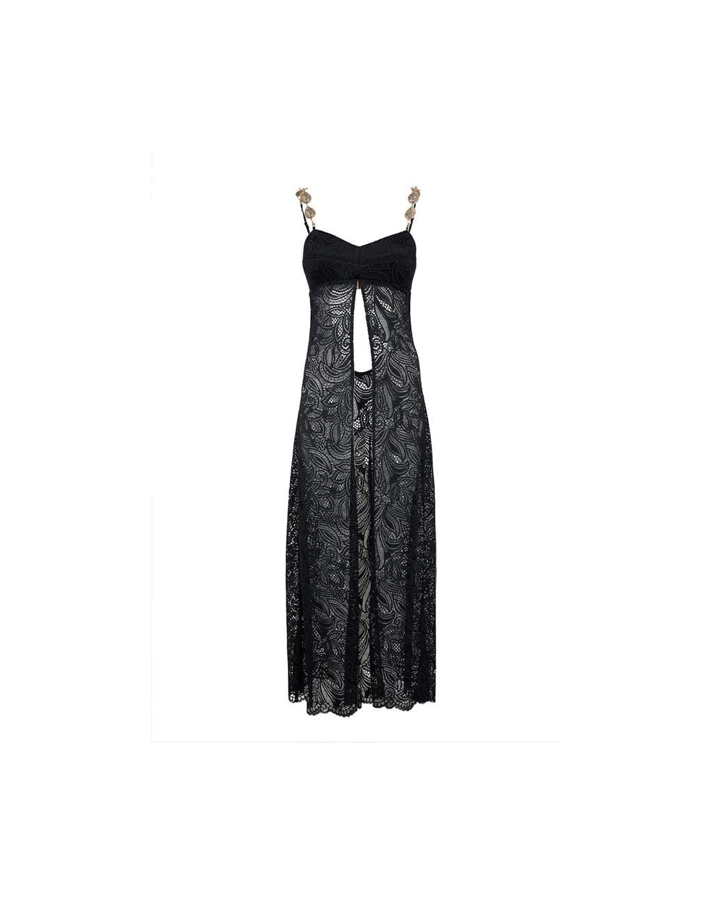 Zetaye Black Lyric Lace Long Line Chain Top