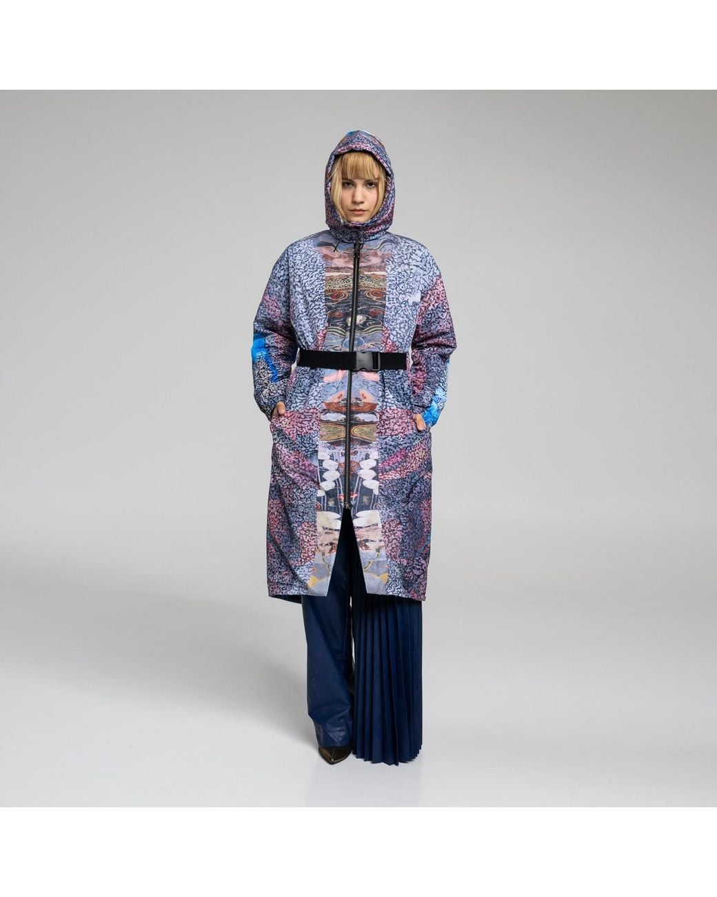 ARTISTA Blue Tara Printed Hooded Coat