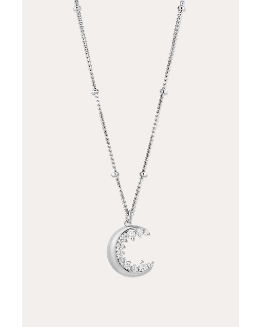 Vanhi Metallic Crescent Moon Crystal Charm Beaded Necklace