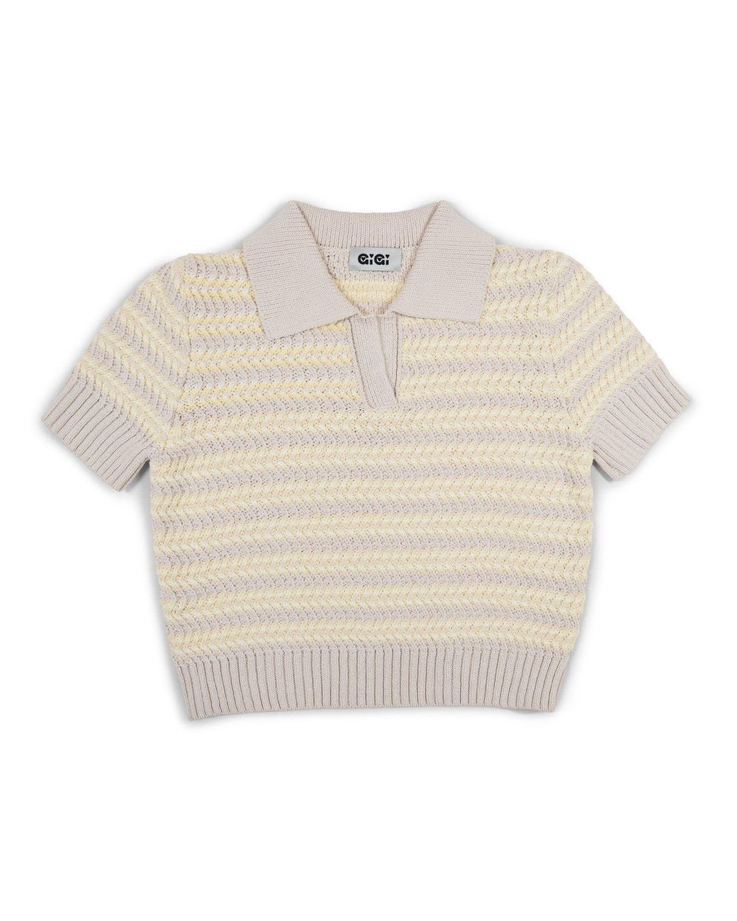 Gigi Knitwear Natural Neutrals Stripe Polo Top