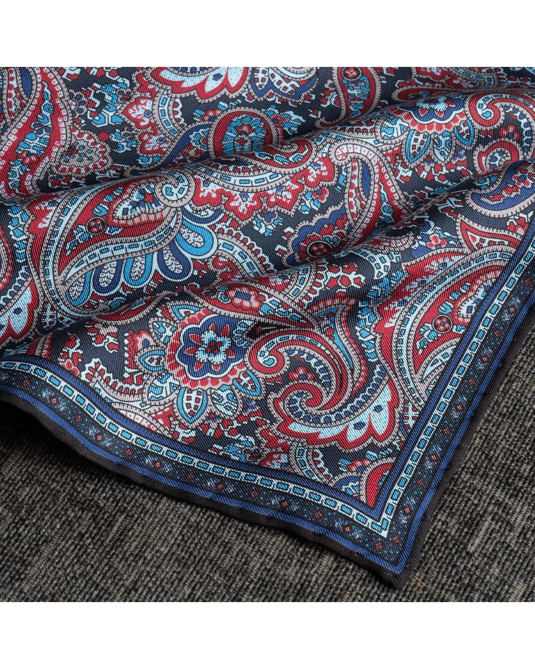 Otway & Orford Blue 'Cypress' Paisley Silk Pocket Square for men