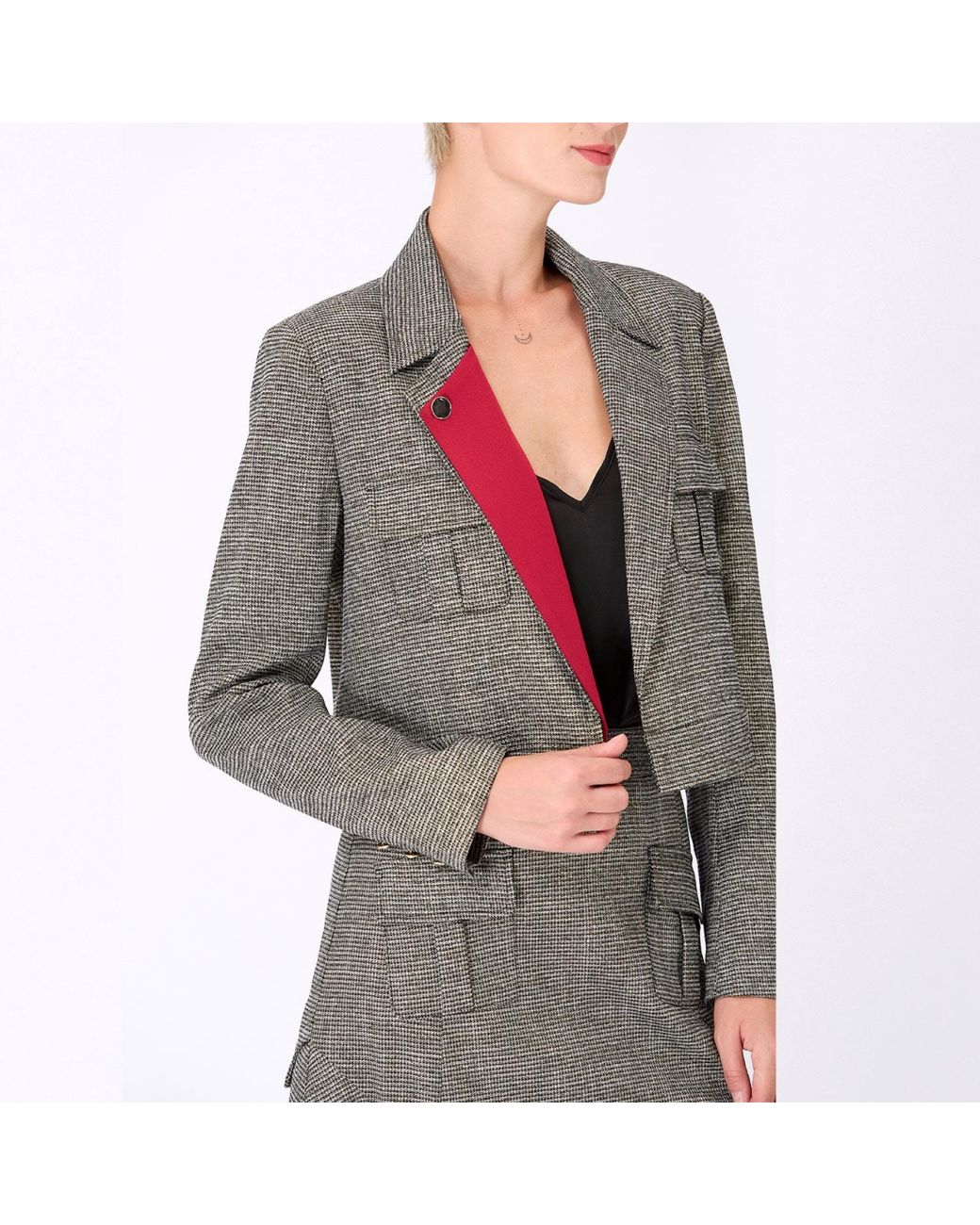 Smart and Joy Gray Crop Tailor Safari Jacket And Removable Lapel