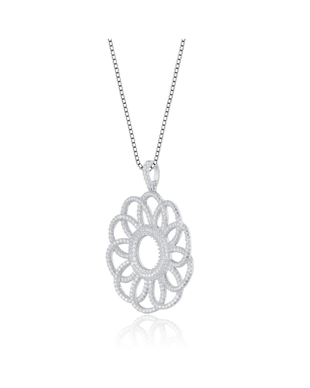 Genevive Jewelry Metallic Sterling Cubic Zirconia Floral Pendant Necklace